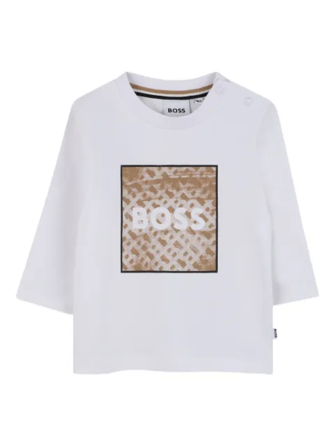 BOSS Kidswear تيشيرت بأكمام طويلة وشعار الماركة مربع