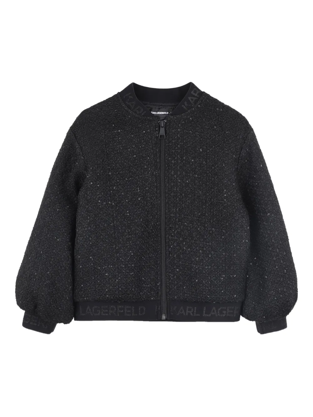 Karl Lagerfeld Kids Bomberjack met textuur en rits Zwart