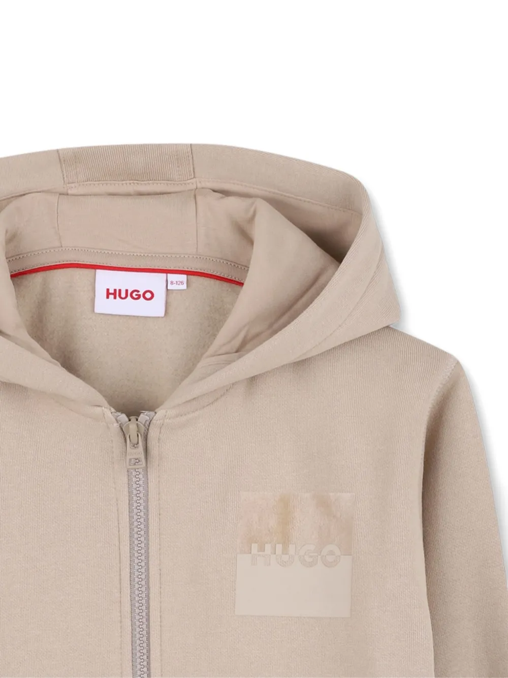 HUGO KIDS Hoodie met logoplakkaat en rits Beige