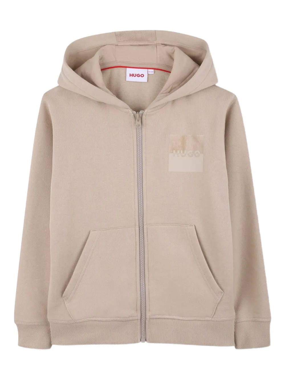 HUGO KIDS Hoodie met logoplakkaat en rits Beige