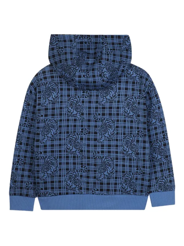 Kenzo Kids Felpa a Quadri Con Zip e Cappuccio Blu FARFETCH IT