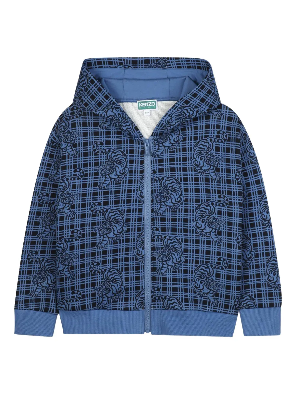 Kenzo Kids Geruite hoodie met rits Blauw