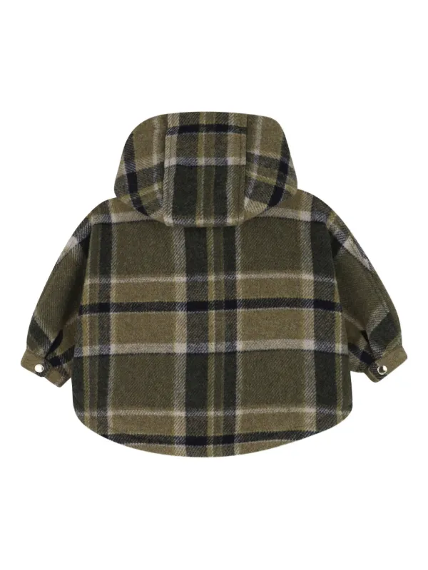 Chloé Kids Checked Hooded Coat Green FARFETCH