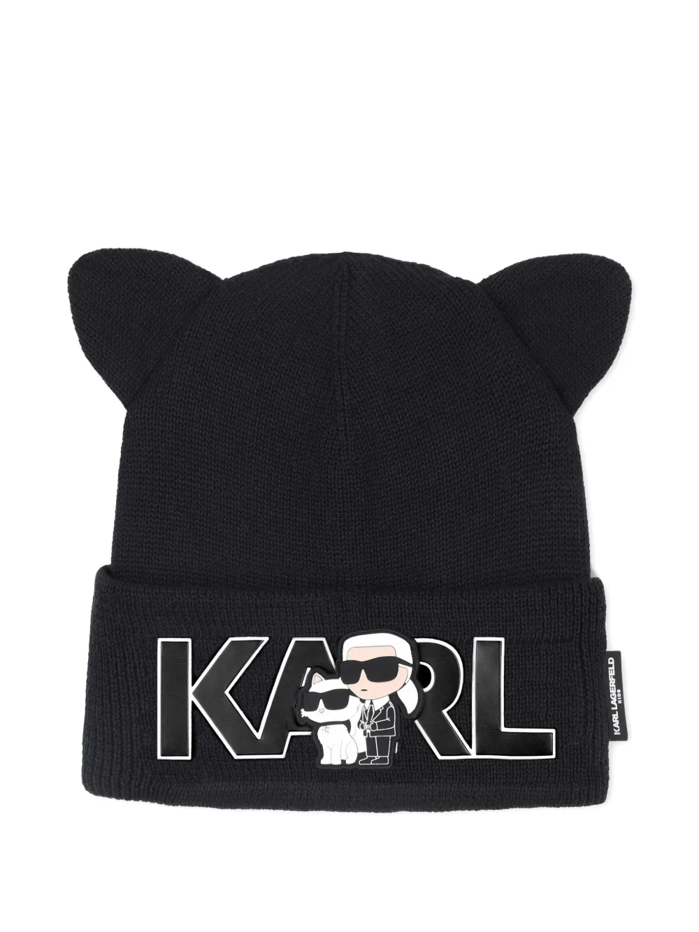Karl Lagerfeld Kids animal-ear logo-appliqué beanie hat | Black | Image 1