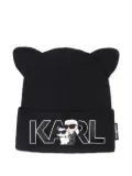 Karl Lagerfeld Kids animal-ear logo-appliqué beanie hat - Black