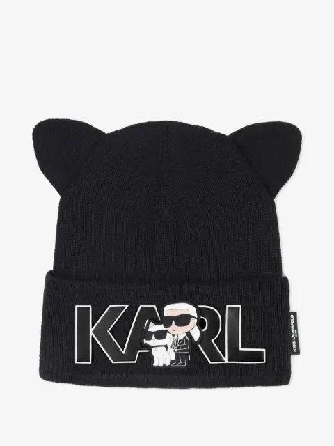 Karl Lagerfeld Kids animal-ear logo-appliqué beanie hat