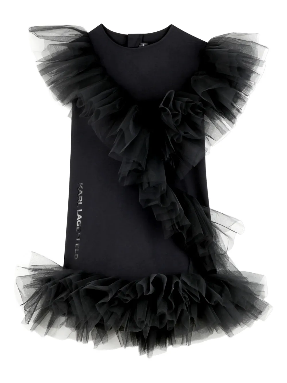 Karl Lagerfeld Kids Jurk met ruches en tulen afwerking Zwart