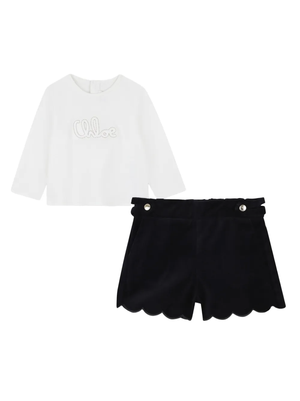 Chloé Kids Top en shorts met gewelfde afwerking Zwart