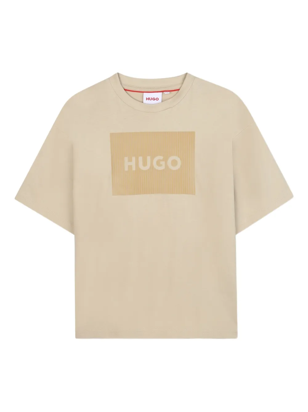 HUGO KIDS Geribbeld T-shirt met logopatch Beige