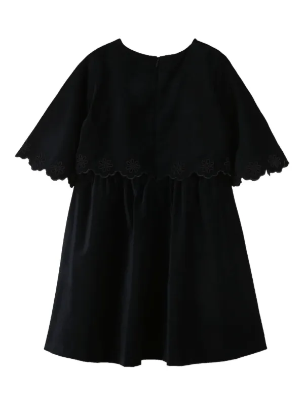 Chlo Kids Embroidered Scalloped Dress | Blue | FARFETCH