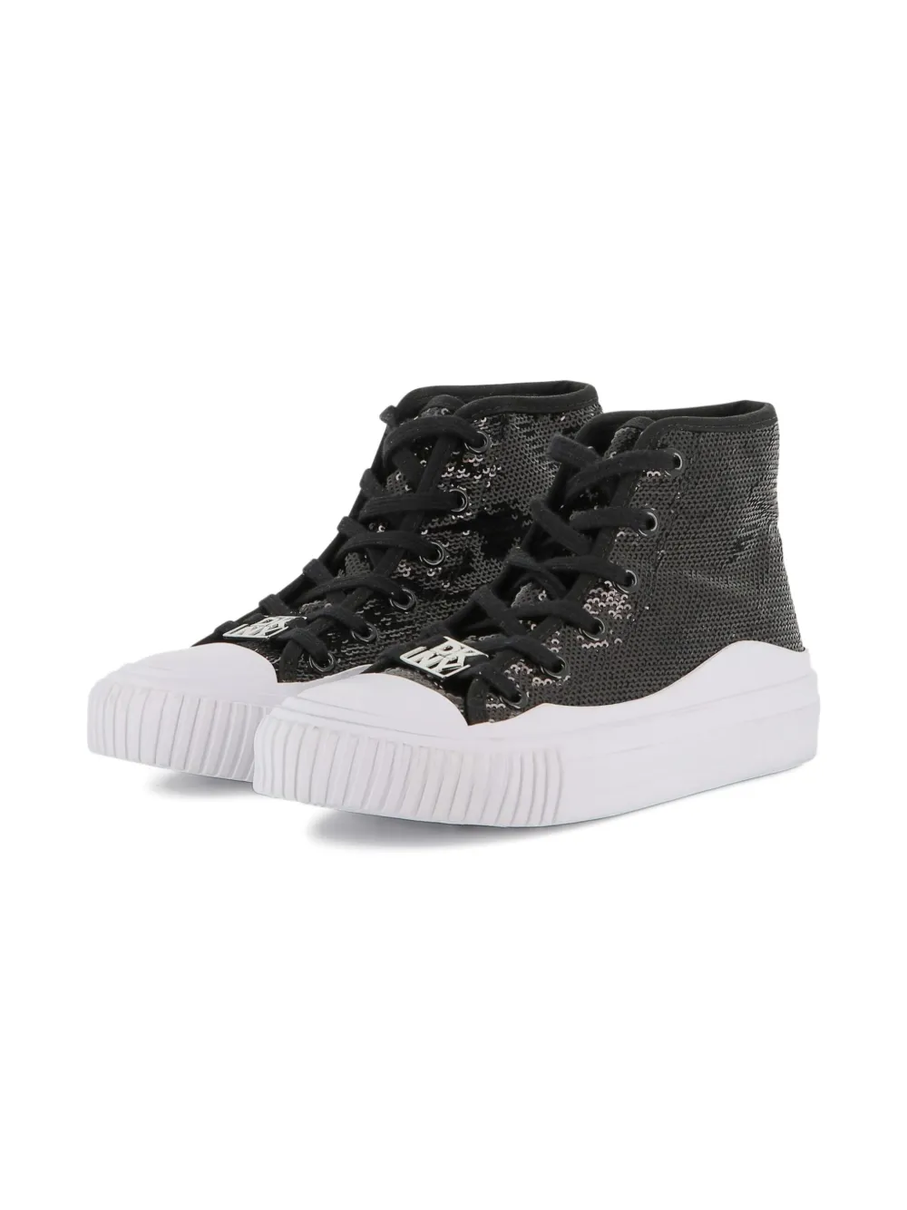 Dkny Sequin-embellished High Top Sneakers In Black