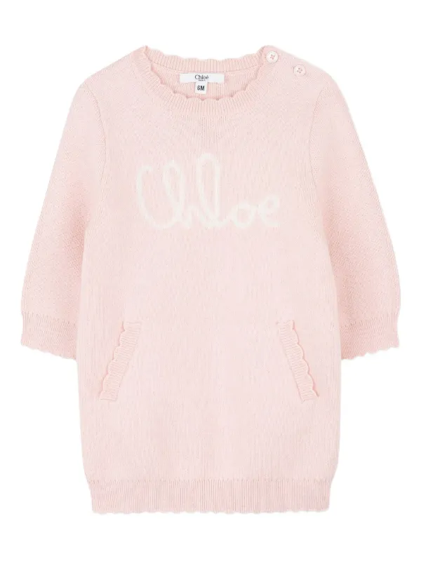 chloe kids logo embroidered dress CHLOE DRESS, FALLEN FLOWER EMBROIDERY 2 main image 1