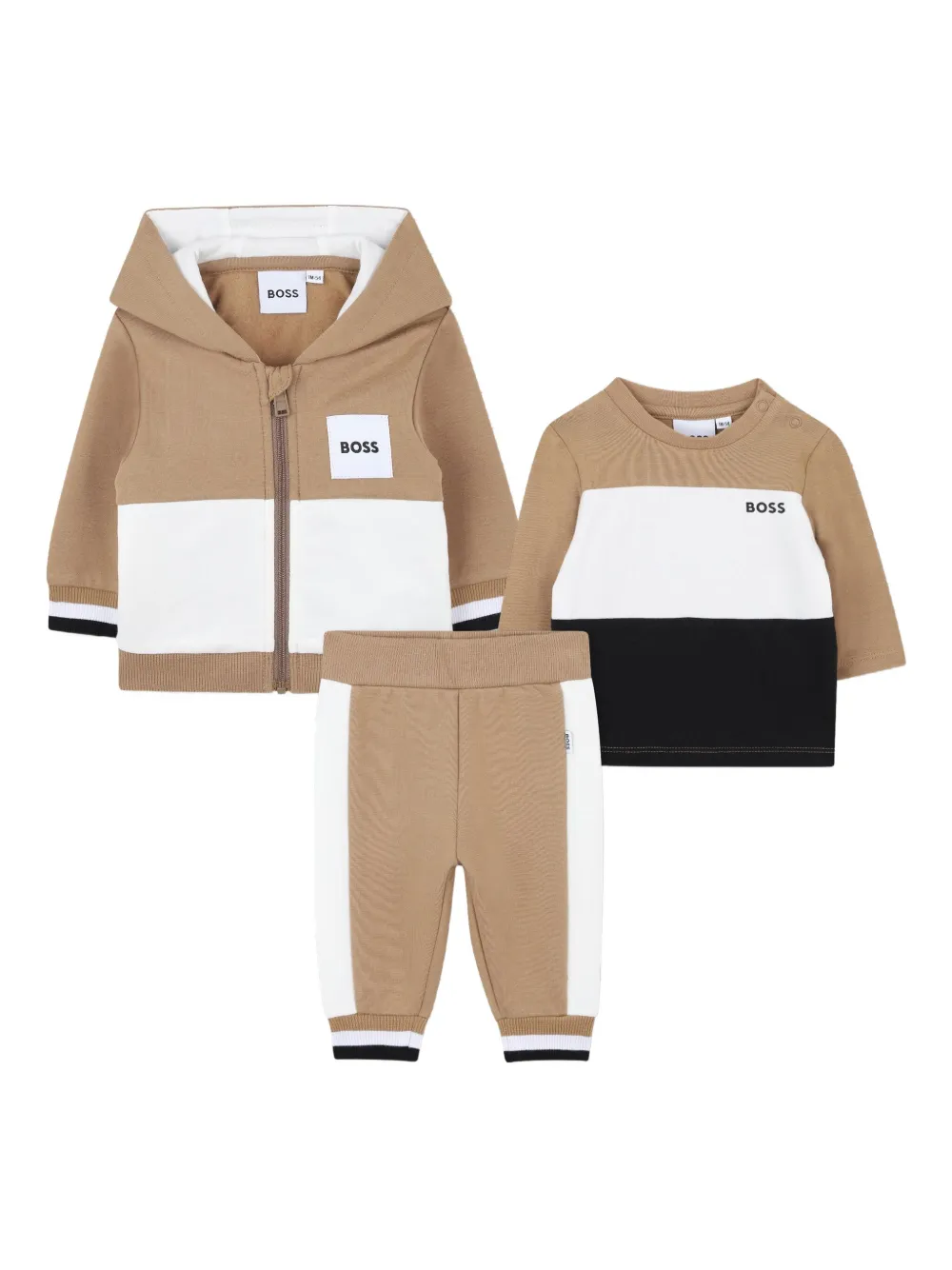 BOSS Kidswear Trainingspak met colourblocking en capuchon Bruin