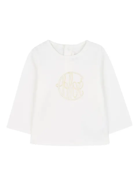 Chloé Kids Blusa mangas longas com logo bordado