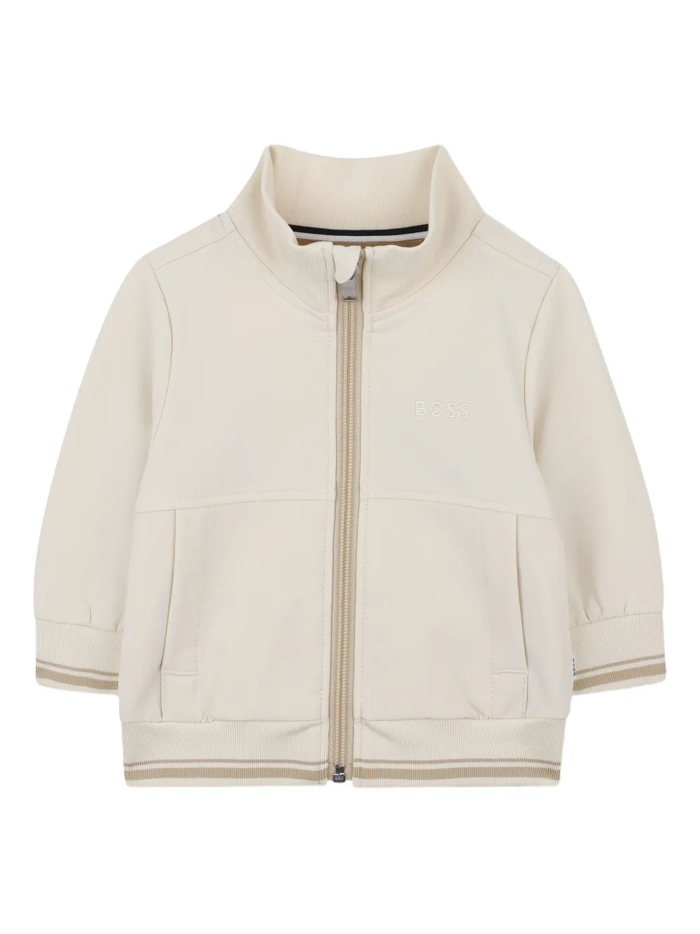 BOSS Kidswear Sweater met opstaande kraag en rits Beige