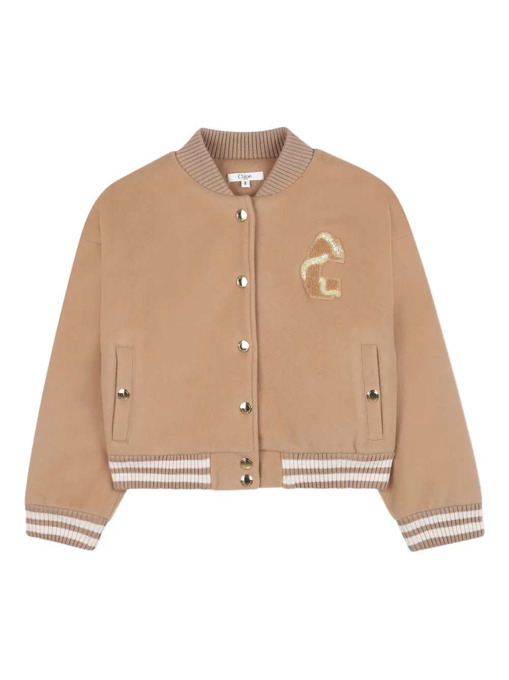 Chloé Kids Bomberjack met geborduurd logo Beige