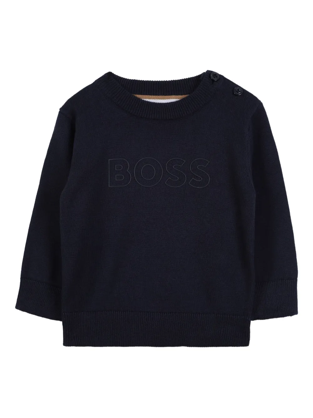 BOSS Kidswear Trui met geborduurd logo en ronde hals Blauw