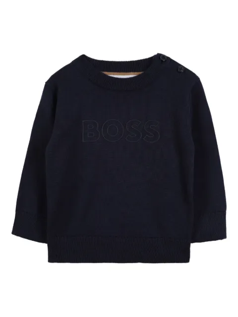 BOSS Kidswear embroidered logo crew neck sweater