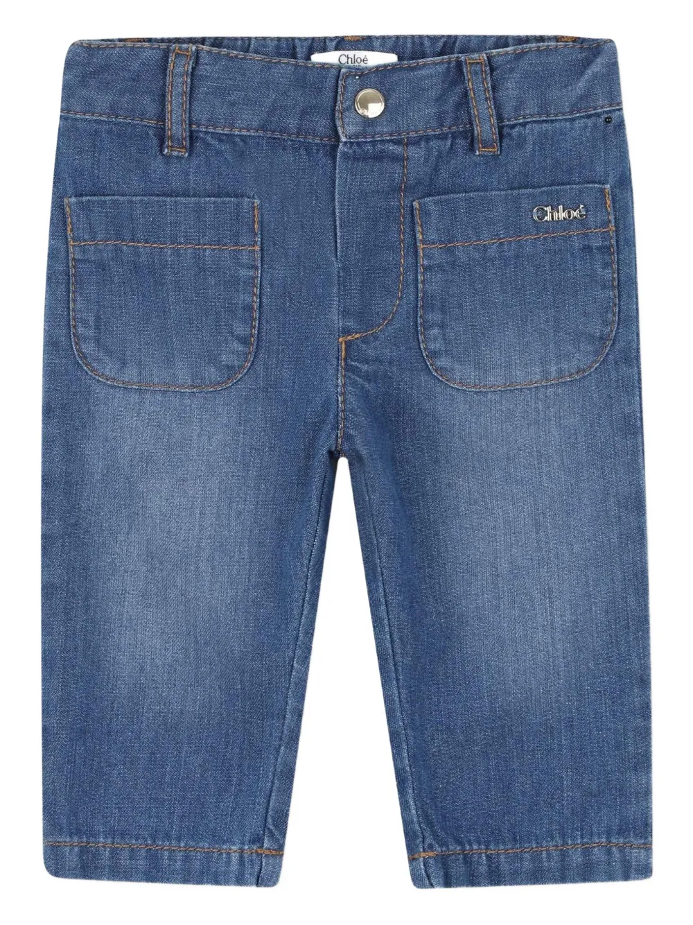 Chloé Kids Jeans met logo applicatie Blauw