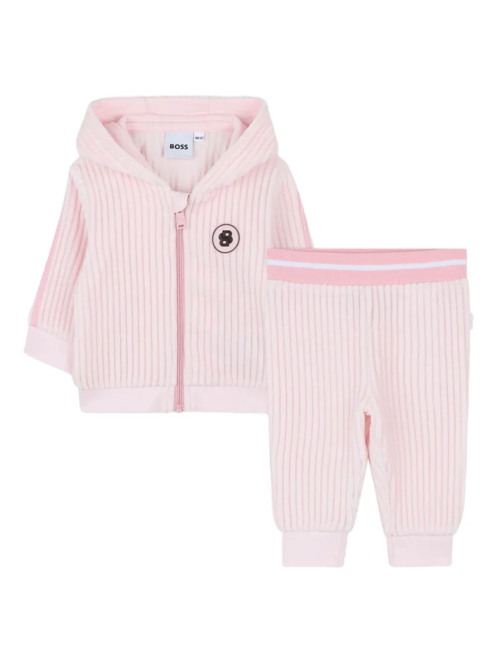 BOSS Kidswear Geribbelde trainingspak met capuchon Roze
