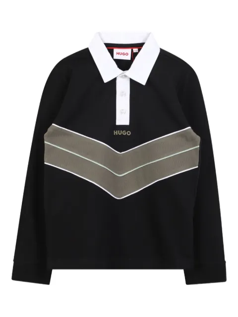 HUGO KIDS chevron panel long-sleeve polo shirt
