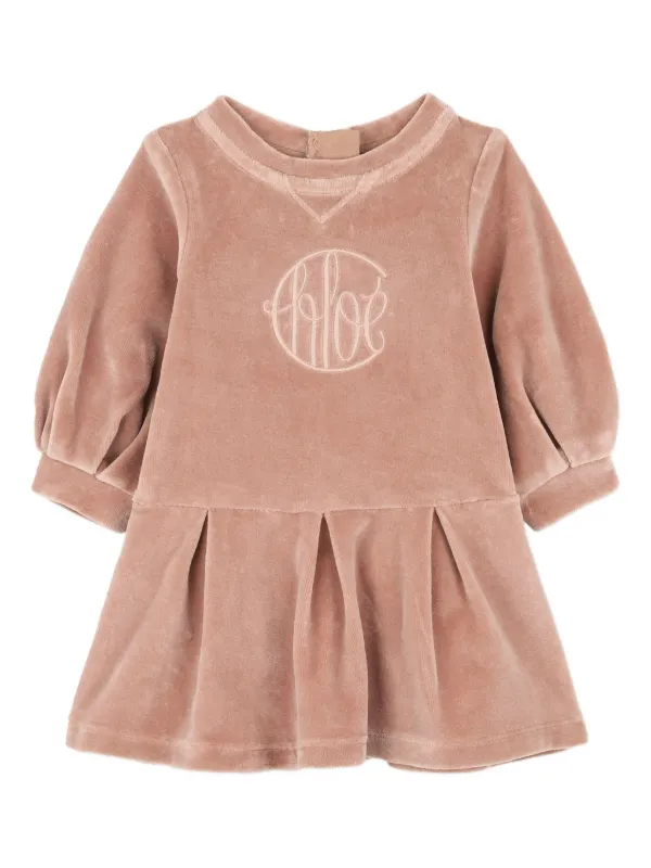 chloe kids logo embroidered dress Chloe Pink Embroidered Dress With Tassel Sleeves – Girls – The Tribe Kids main image 0