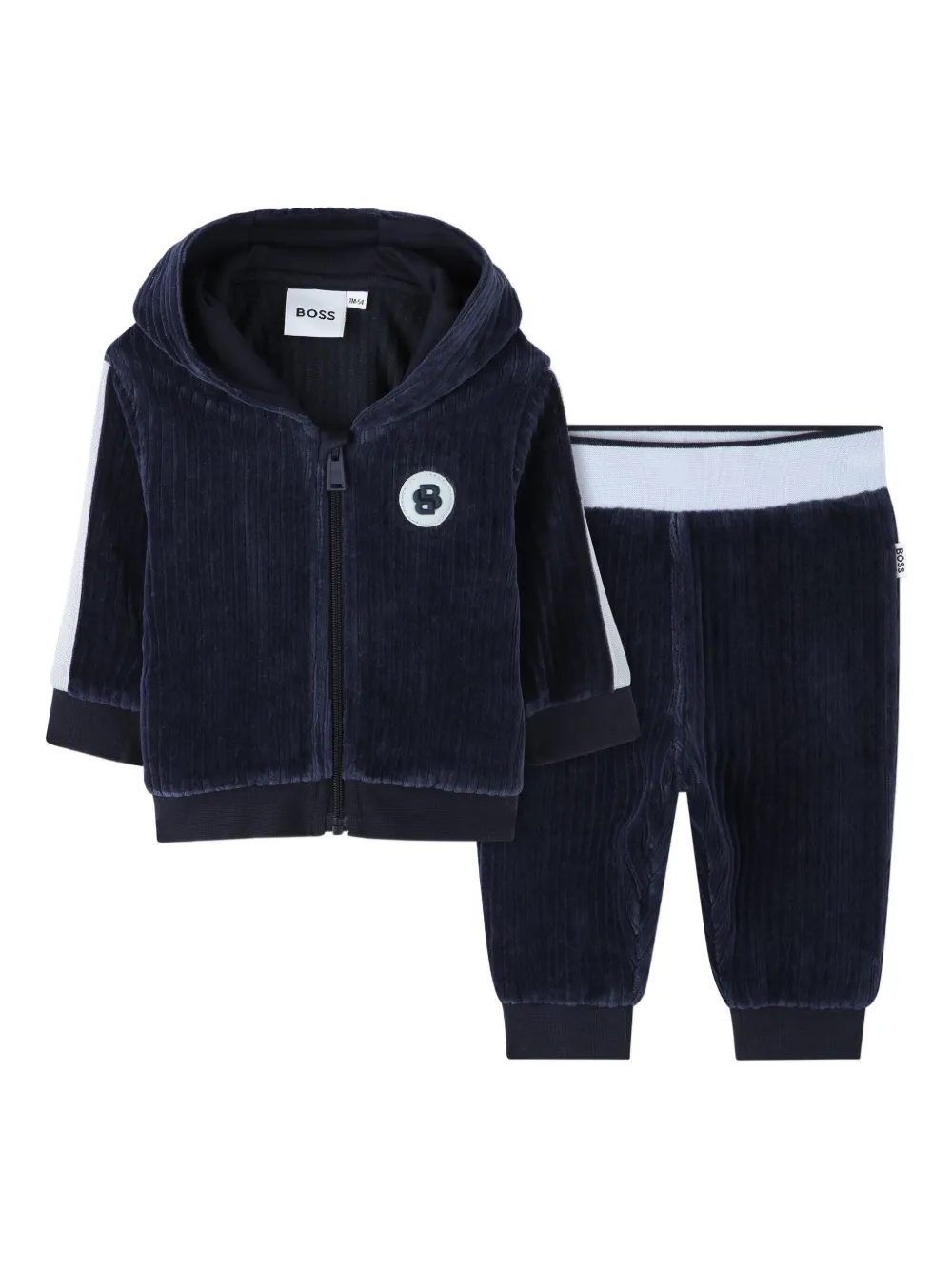 BOSS Kidswear Ribfluwelen trainingspak met capuchon Blauw