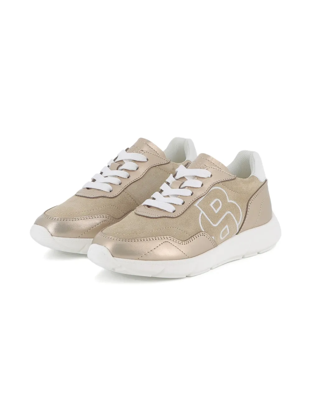 BOSS Kidswear Metallic leren sneakers Goud