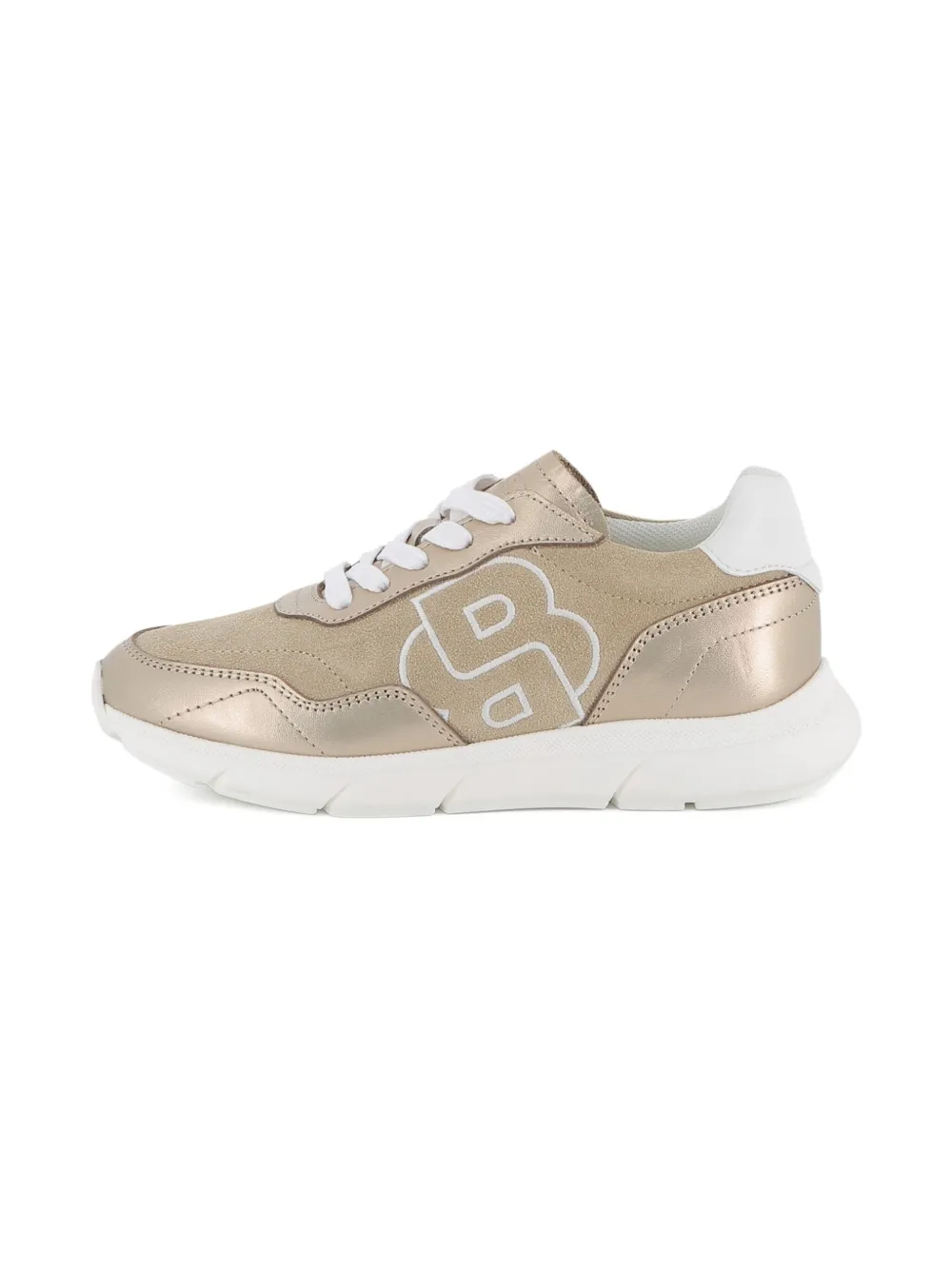 BOSS Kidswear Metallic leren sneakers Goud