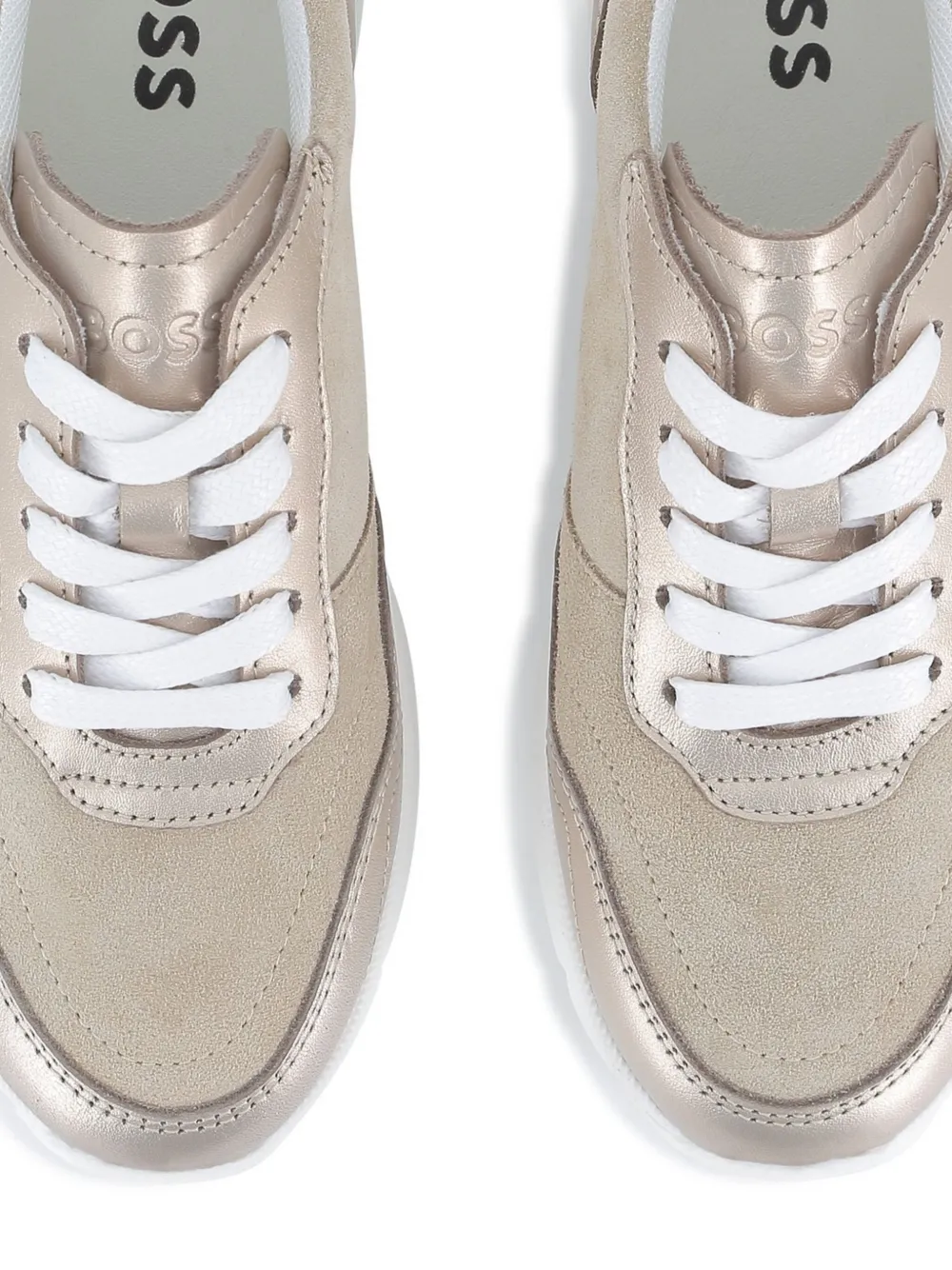 BOSS Kidswear Metallic leren sneakers Goud