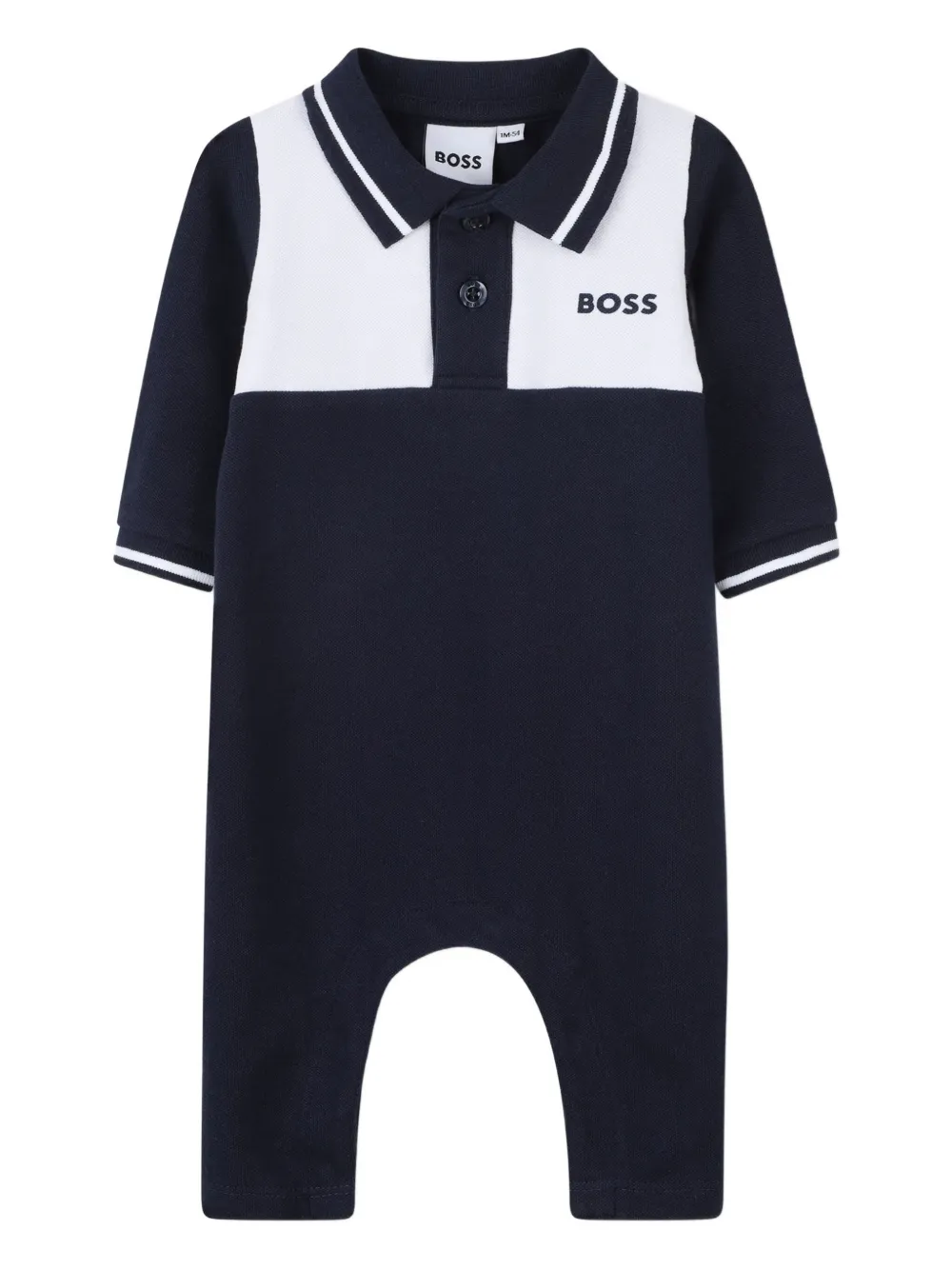 BOSS Kidswear Romper met contrasterend vlak en korte mouwen Blauw