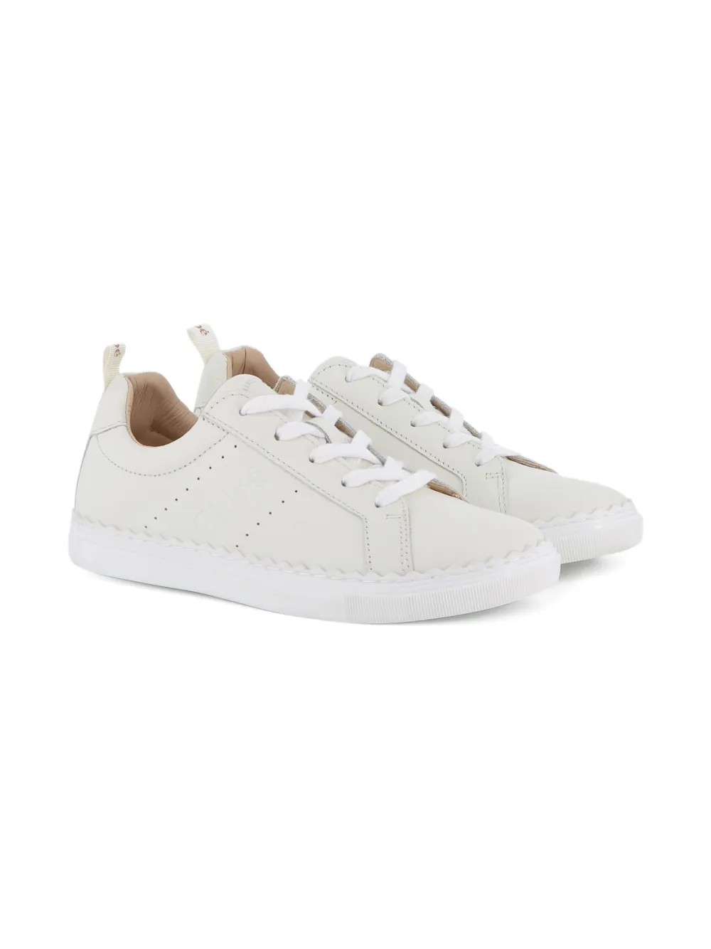 Chloé Kids perforated white lace-up sneakers