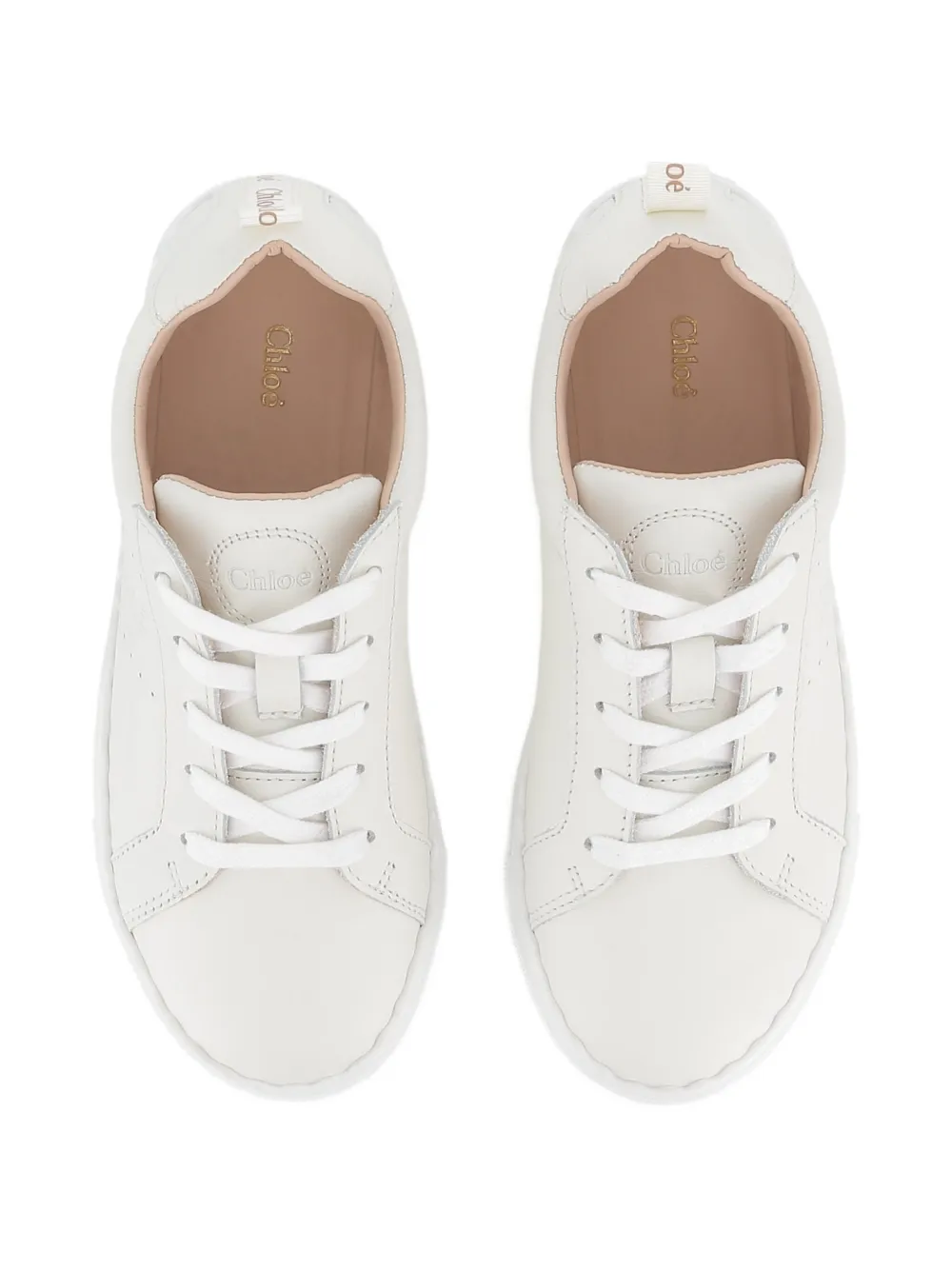 Chloé Kids perforated white lace-up sneakers