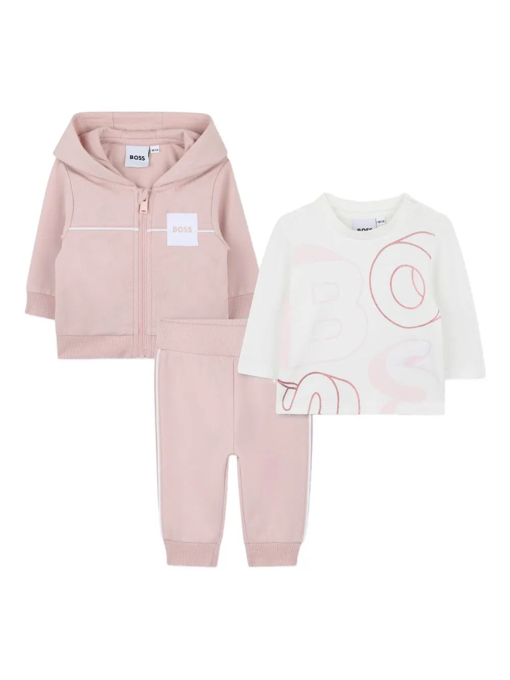 BOSS Kidswear Trainingspak met capuchon en rits Roze