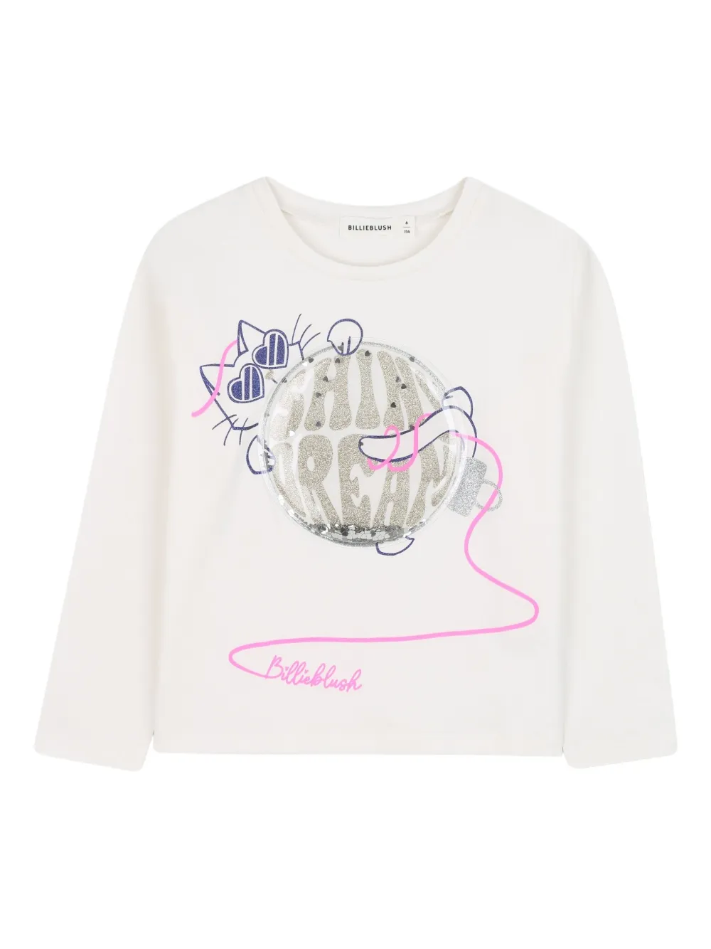 Billieblush T-shirt met lange mouwen en kattenprint Wit