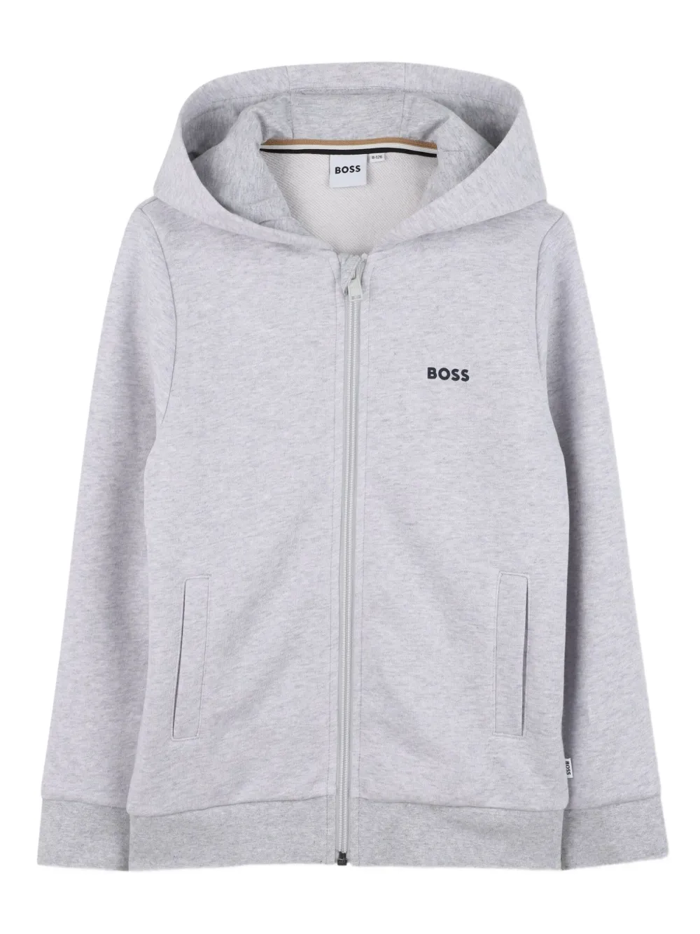 BOSS Kidswear Hoodie met rits en logodetail Grijs