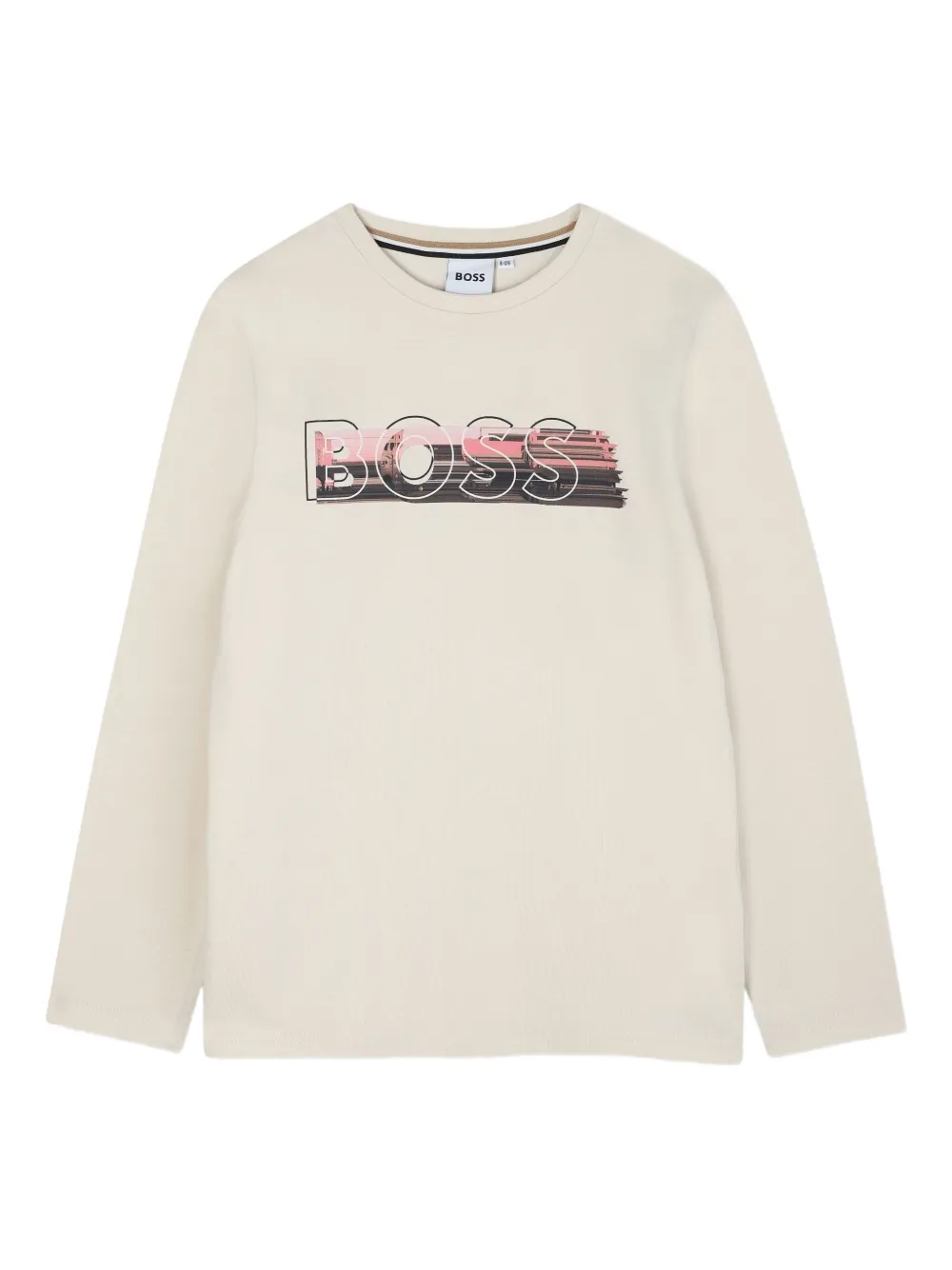 BOSS Kidswear Top met lange mouwen en grafische logoprint Beige