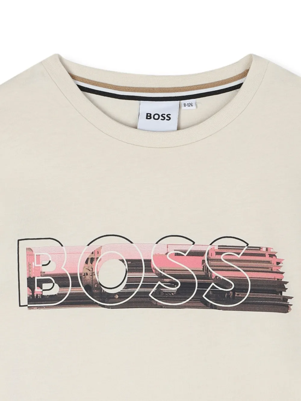 BOSS Kidswear Top met lange mouwen en grafische logoprint Beige