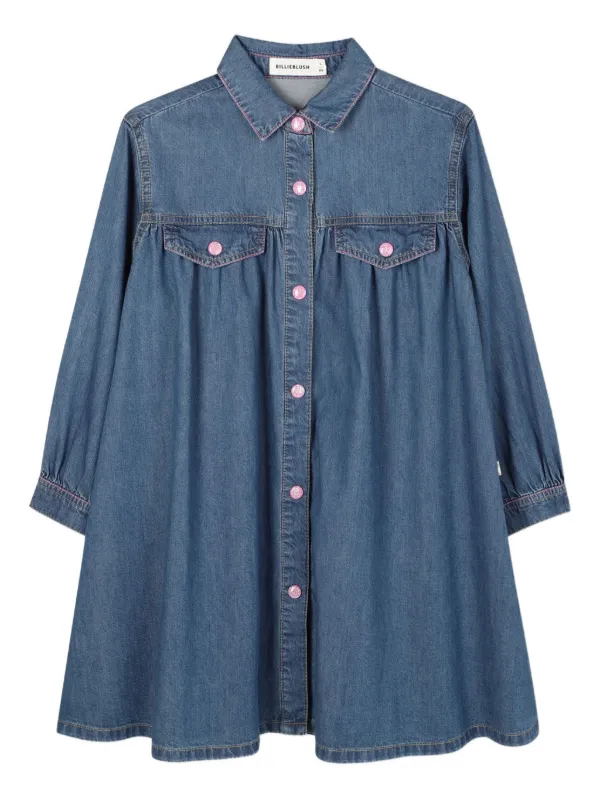 billieblush denim dress Billieblush heart-embroidery Collared Denim Dress | Blue