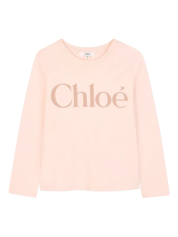 Chloé Kids logo-print long-sleeved T-shirt | Pink | FARFETCH