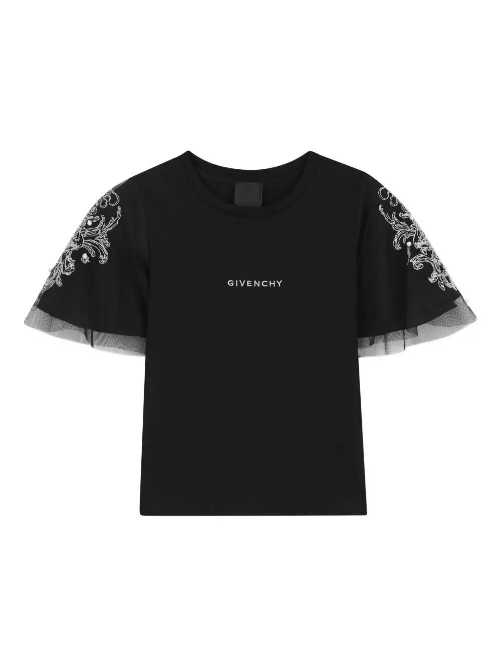 Givenchy Kids T-shirt met tulen mouwen en borduurwerk Zwart