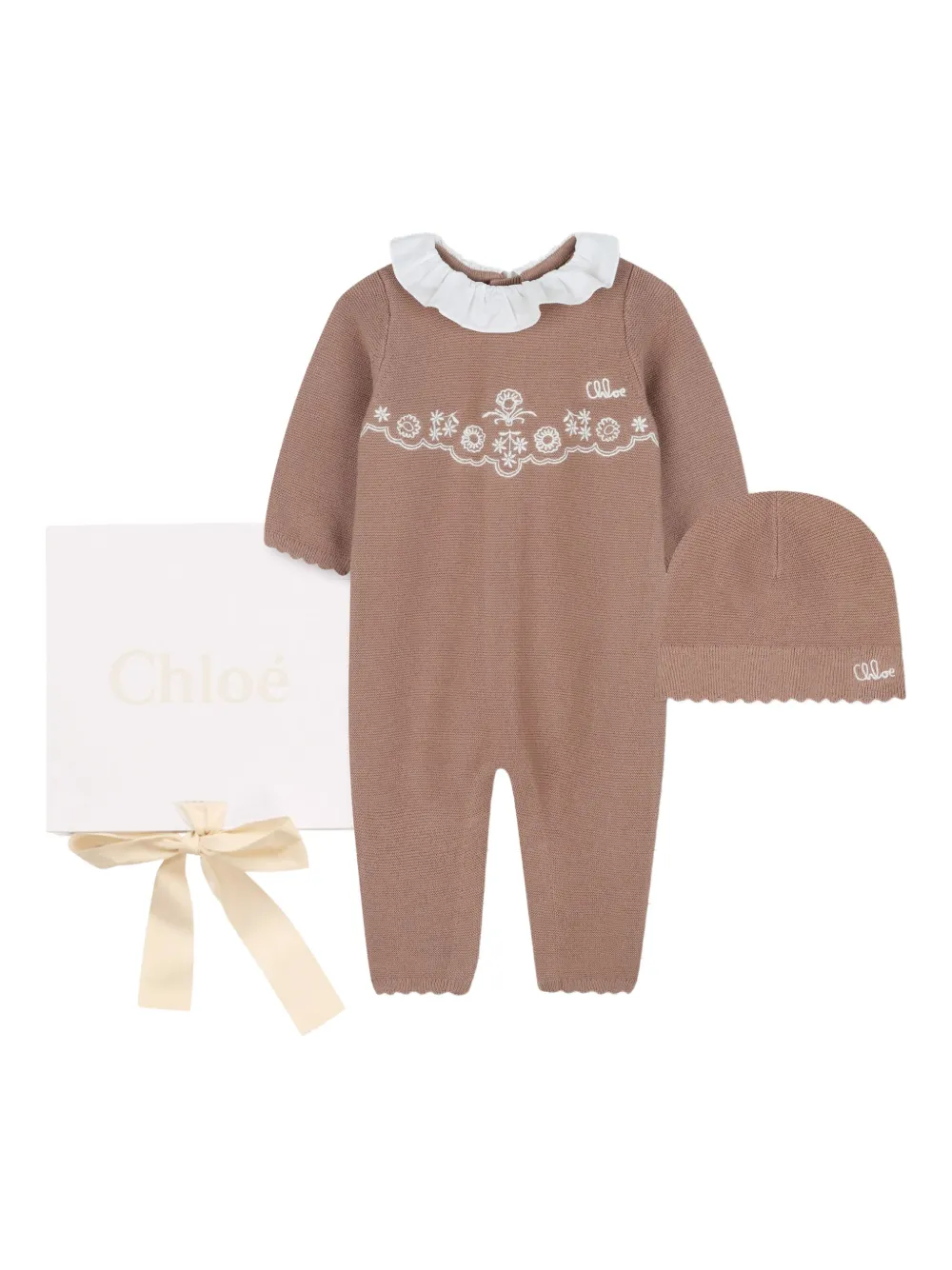 Chloé Kids Babypakje set met geborduurd logo Bruin