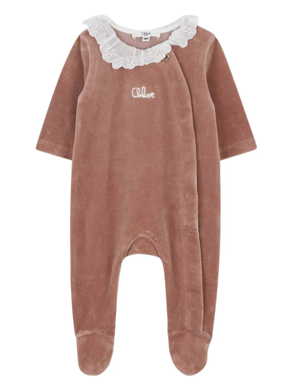 Chloé Kids Fluwelen pyjama met kanten kraag Roze