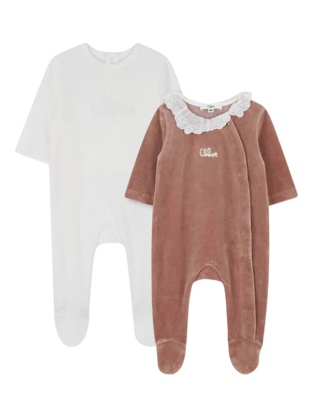 Chloé Kids Fluwelen pyjama met kanten kraag Roze
