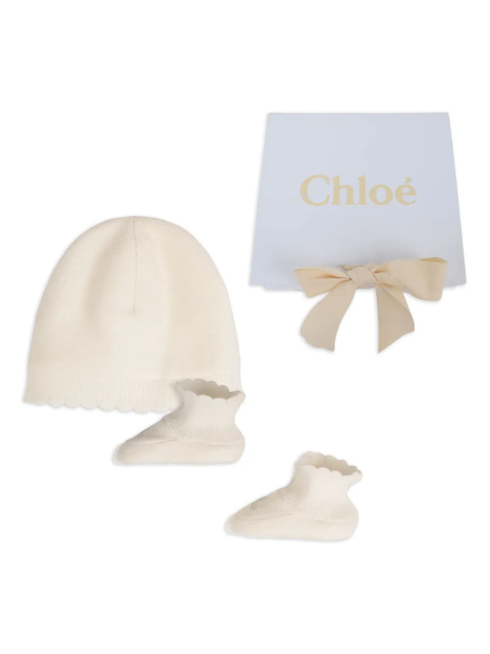 Chloé Kids Gebreide muts met gewelfde afwerking Beige