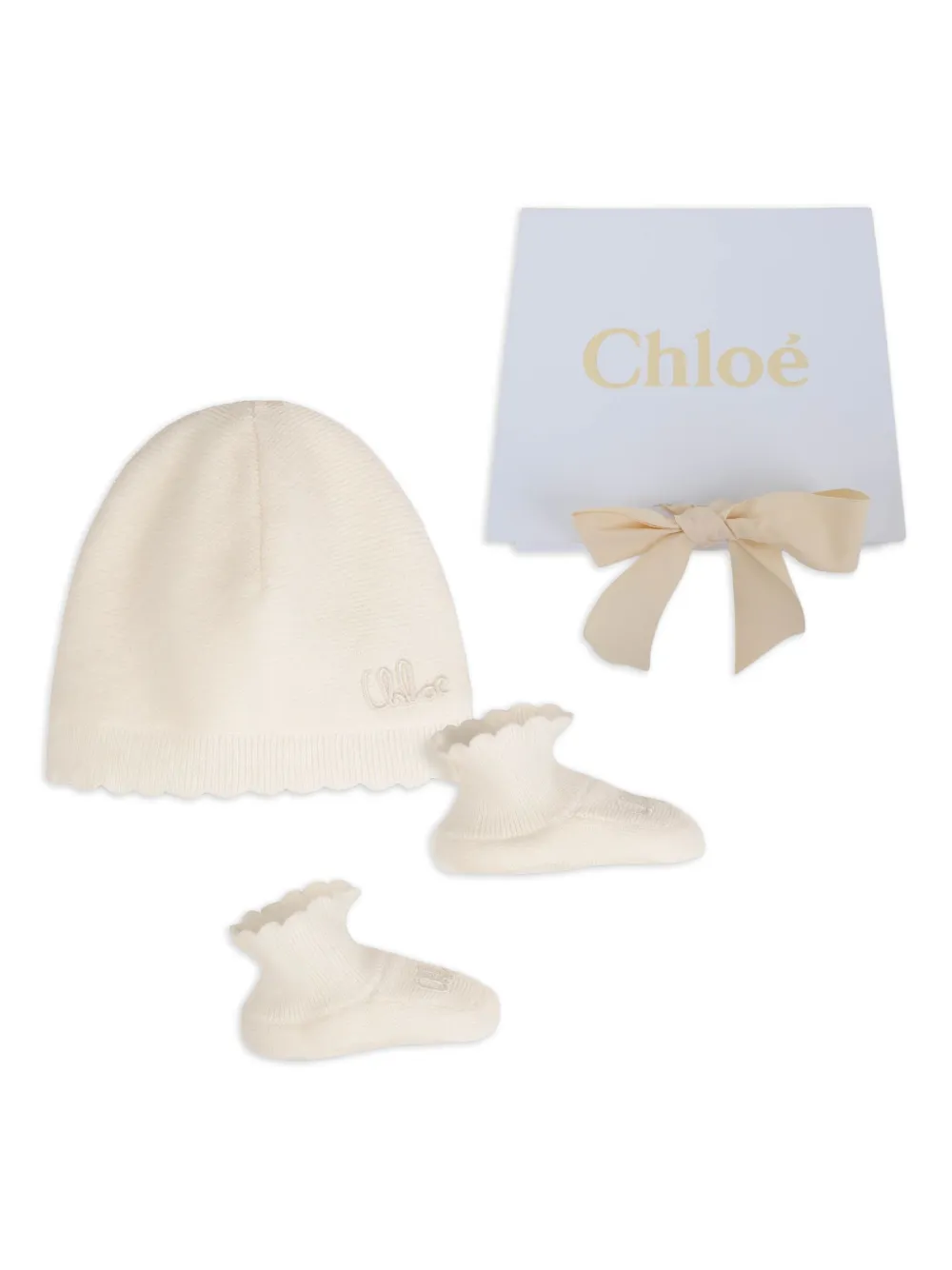 Chloé Kids Gebreide muts met gewelfde afwerking Beige
