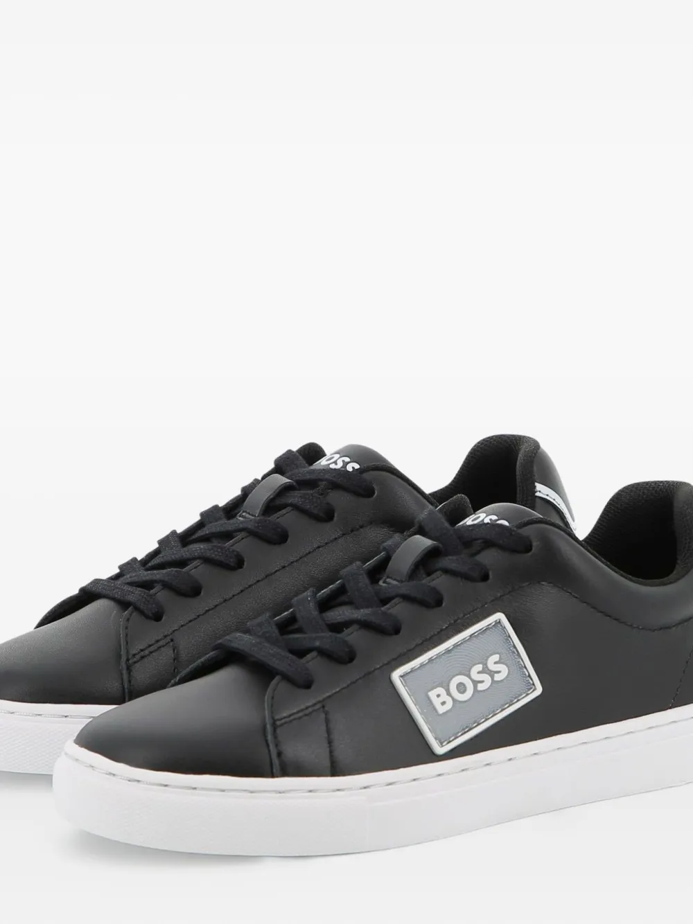 BOSS Kidswear logo-patch leather sneakers Black
