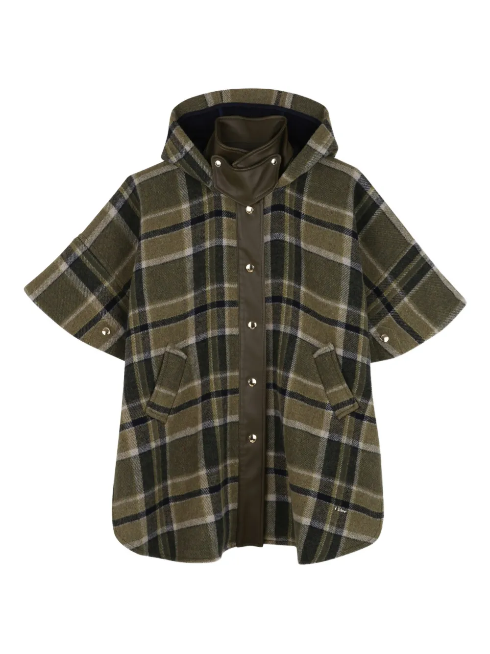 Chloé Kids Geruite cape met capuchon Groen