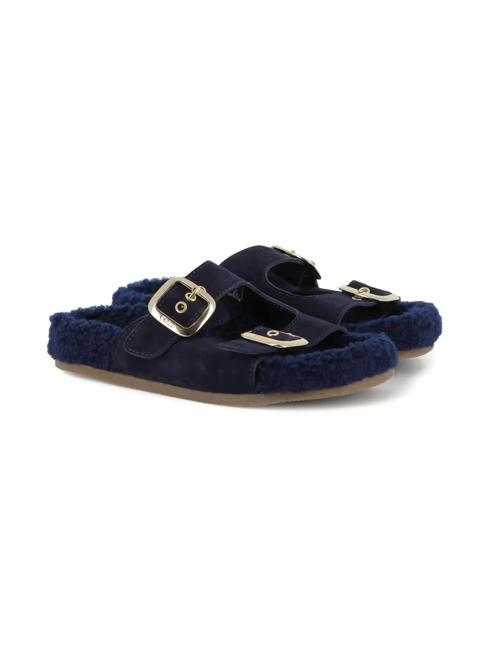 Chloé Kids suede double-buckle sandals Blue