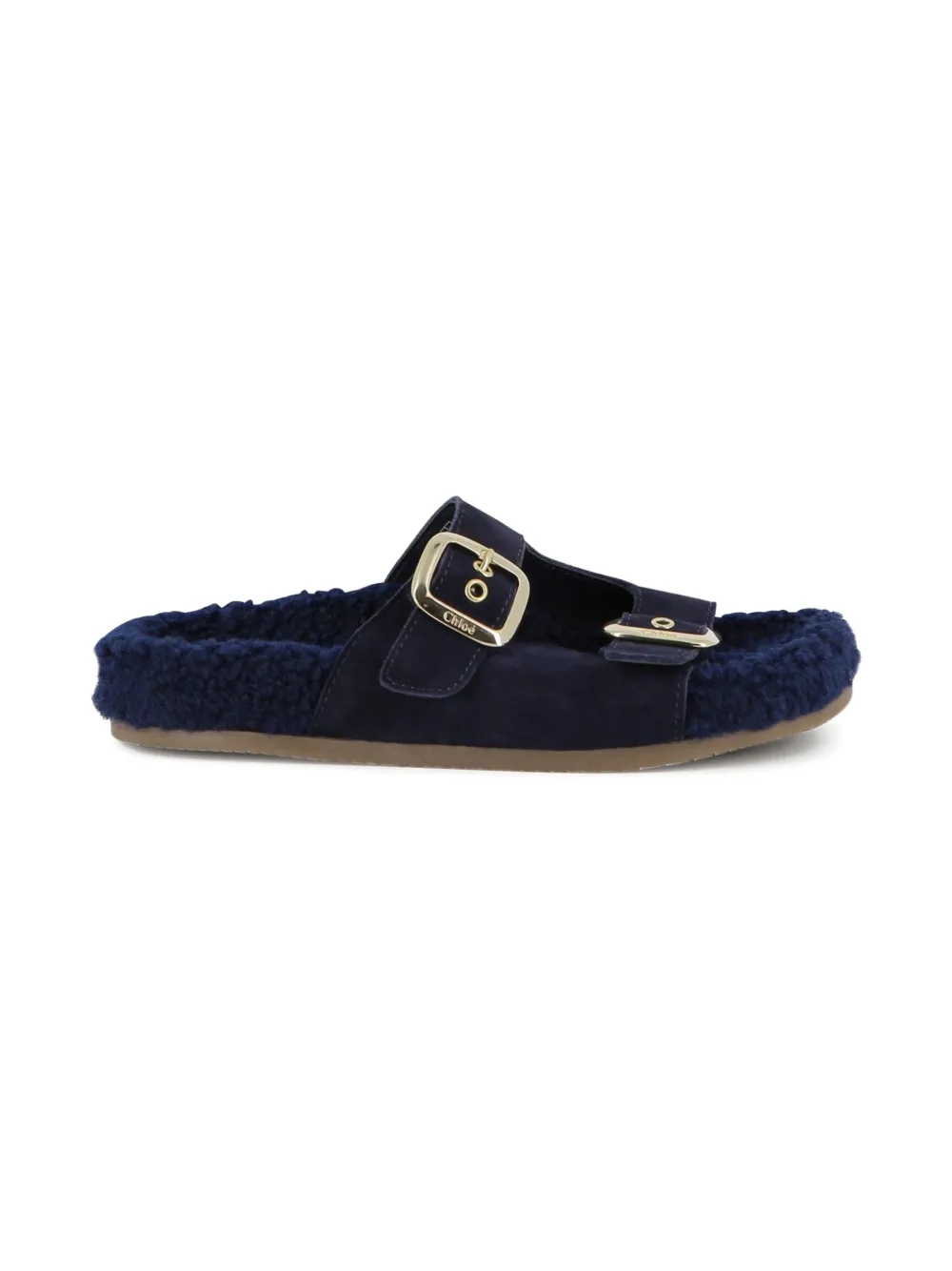 Chloé Kids suede double-buckle sandals Blue